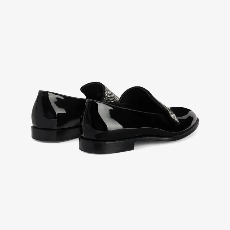 Jet Black Crystal-Embellished Patent Loafers