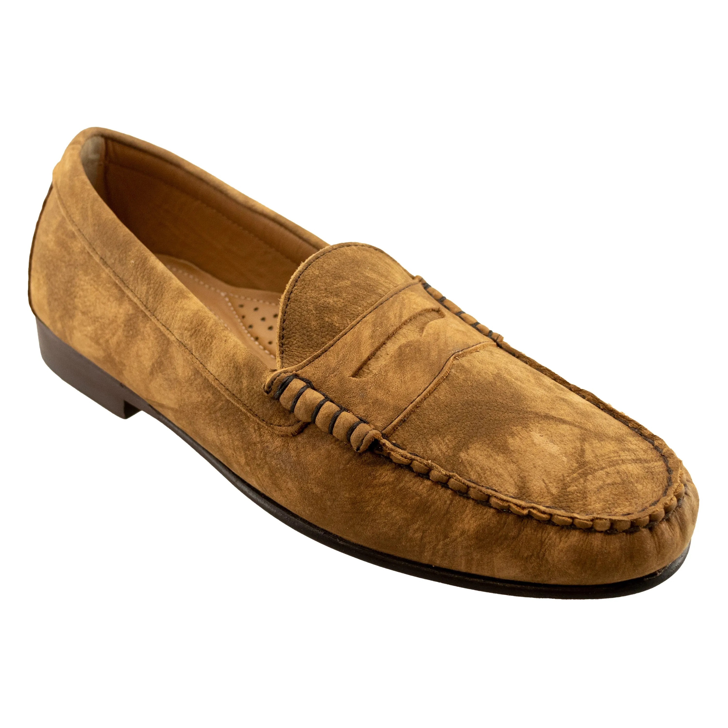 Preston Washed Calfskin Penny Loafer in Tan by T.B. Phelps